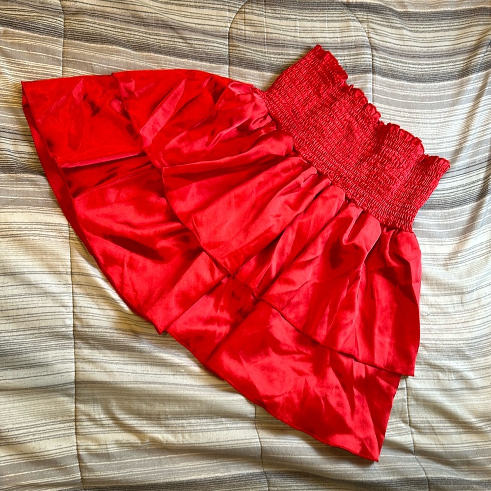 SHEIN Silk Red Ruffle High Waisted Mini Skirt - Size L